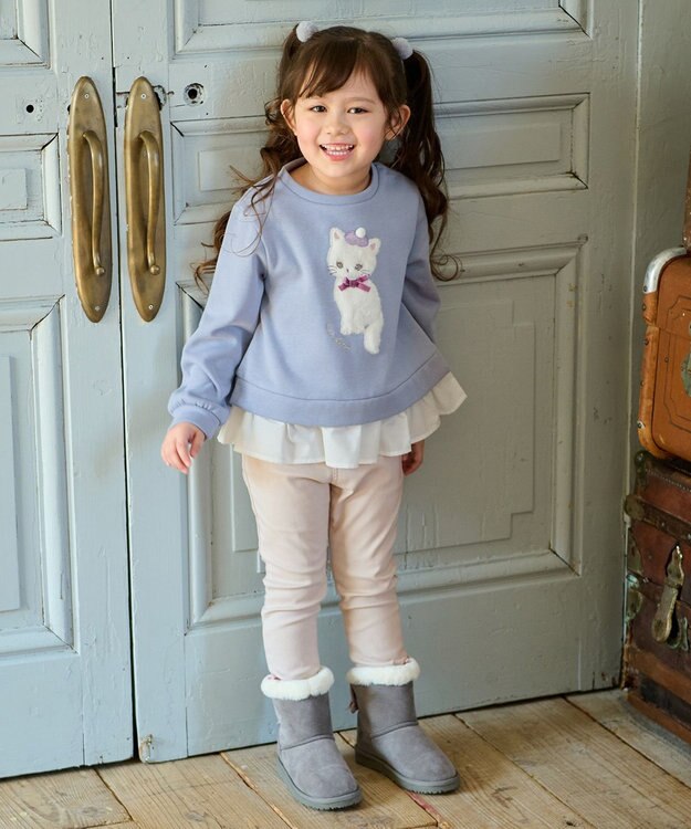 ANY KIDS 裏シャギーレイヤード風トレーナー サックスブルー（ネコ）