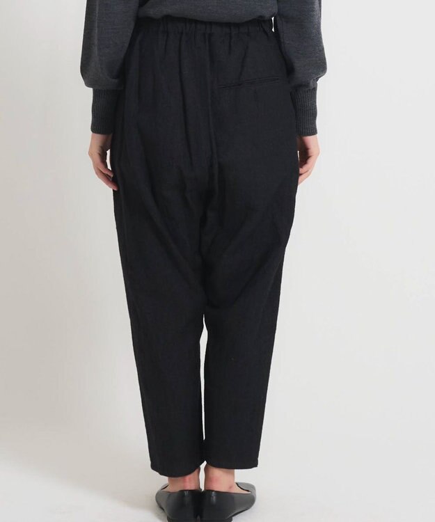 muuc 〈軽やかな尾州産リネンウール〉スラックスパンツ  　ロングシーズン 秋冬春 後ろウエストゴム有り ゆったりシルエット セットアップ可能  裏地有り ブラック