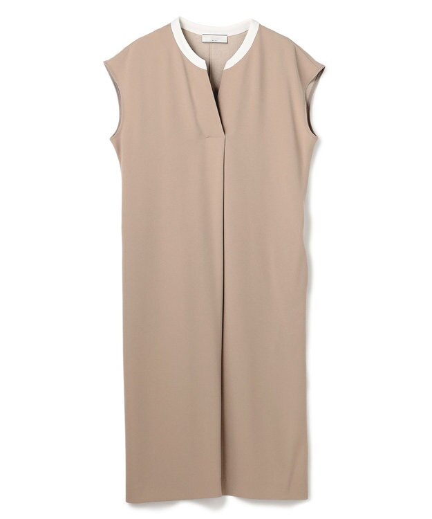 BEIGE， 【Lsize・セットアップ対応】CINDY / 配色ネック フレンチドレス Taupe x White