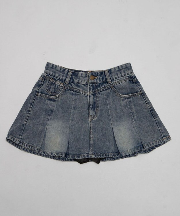 WEGO ベルト付きウォッシュドデニムミニスカパン デニム淡色