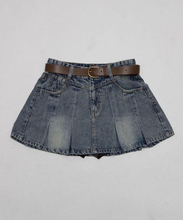 WEGO ベルト付きウォッシュドデニムミニスカパン デニム淡色