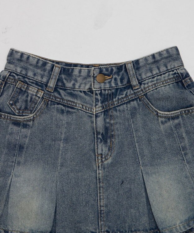 WEGO ベルト付きウォッシュドデニムミニスカパン デニム淡色