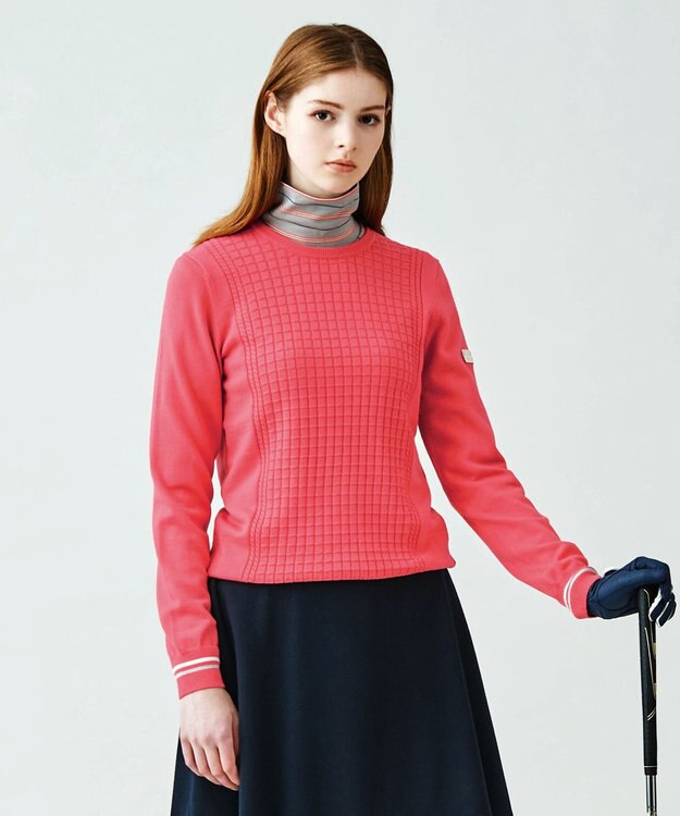 23区GOLF 【WOMEN】【洗える】格子柄  カラーニット ピンク系