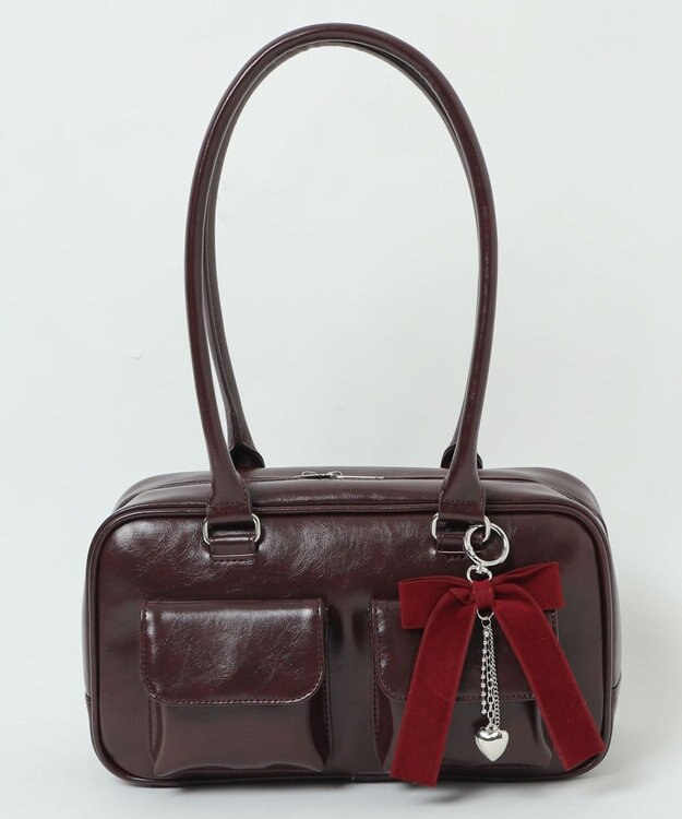 WEGO チャーム付きスクエアボストンバッグ ワイン