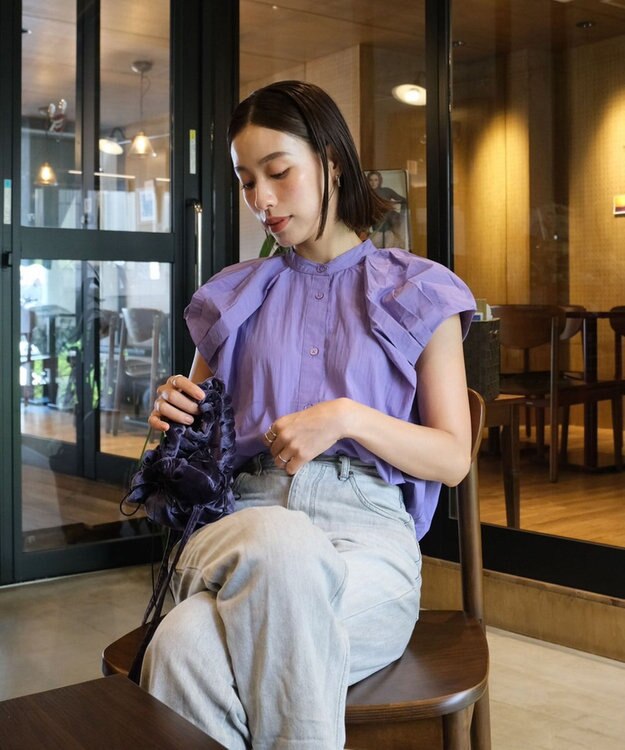 Green Parks タックデザインショート丈シャツ Purple