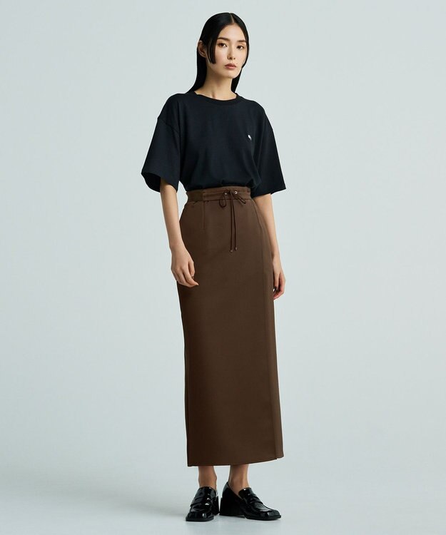 uncrave 【洗濯機洗い可】サテン ドロストスカート（uncrave WHITE） ブラウン