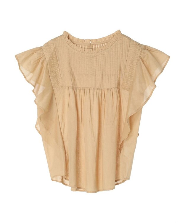 earth music&ecology コットンボイルフリルブラウス Beige