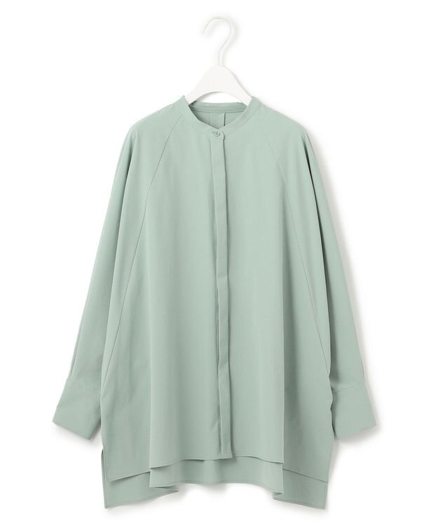 ICB 【洗える】ヴィンテージスパンブロード  バンドカラー長袖ブラウス オパールグレー系