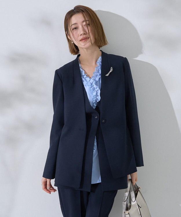 YECCA VECCA ストレッチノーカラージャケット Navy