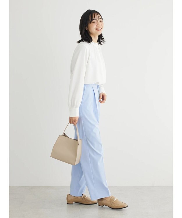 Green Parks ＢＰ　ケア楽　スタンドフリルブラウス Off White