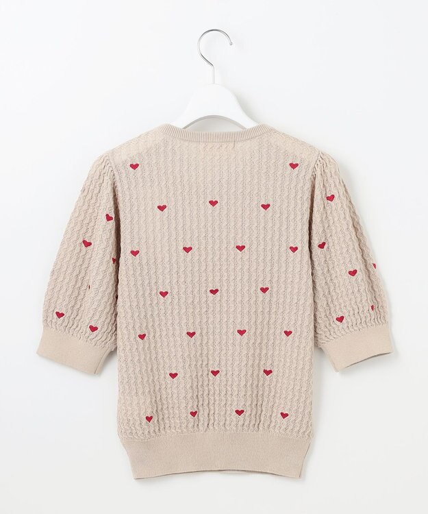 Feroux 【洗える】ハーフスリーブ ハート刺繍 ニット ピンク系