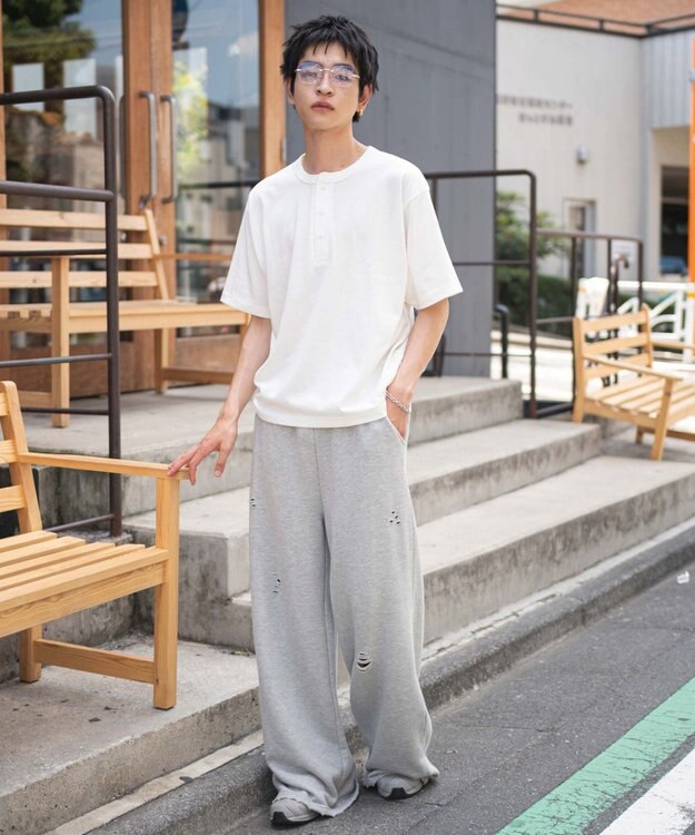 WEGO 【ユニセックス着用ITEM/MLサイズ展開】リラックスフィットヘンリーネックT（SS） ホワイト