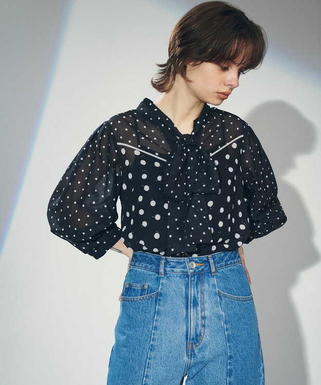 美品】GRACE CONTINENTALバイカラーリボンボウタイフリルブラウス