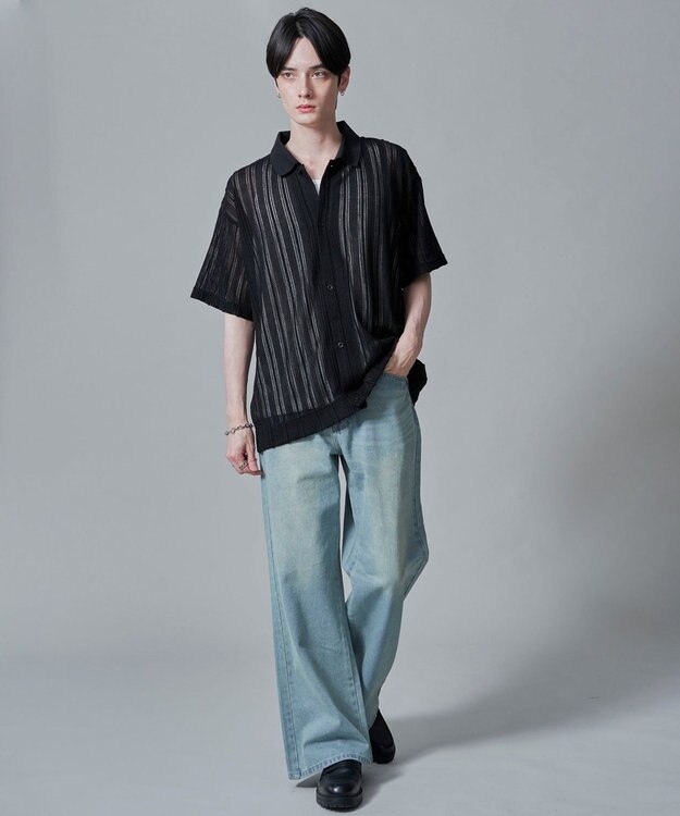 WEGO 【２点SET】アンサンブルシアーシャツ（SS） ブラック