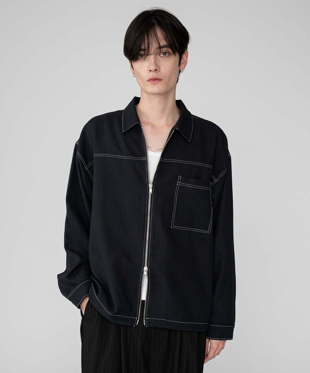 WEGO 【ユニセックス着用ITEM/MLサイズ展開】カラーステッチシャツジャケット ブラック