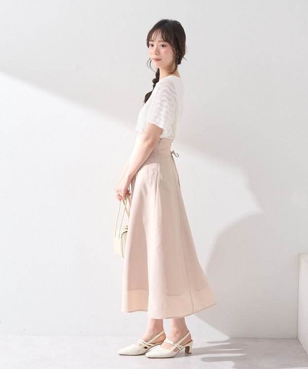 earth music&ecology シアーバックレースアップフレアスカート Light Beige