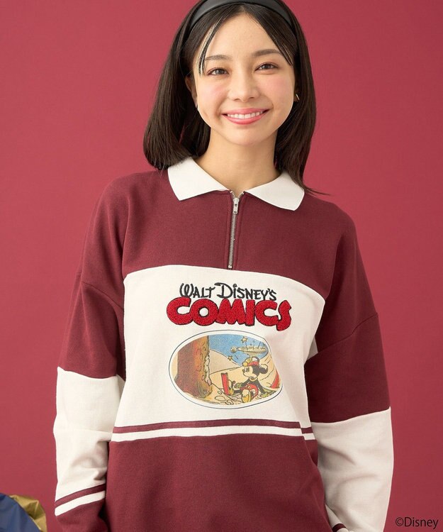 earth music&ecology Ｄｉｓｎｅｙ／レトロコミックハーフｚｉｐスウェット Red