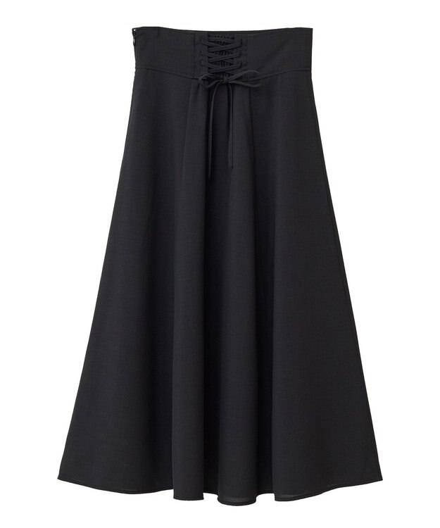 earth music&ecology シアーバックレースアップフレアスカート Black