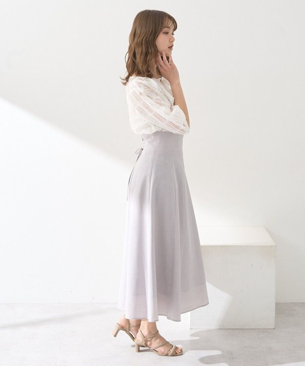 earth music&ecology シアーバックレースアップフレアスカート Light Gray