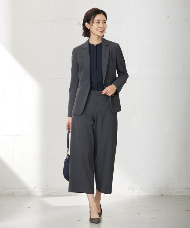 J.PRESS LADIES 【WEB限定カラーあり・洗える】T/Rアルガンシルク ワイド パンツ グレー系