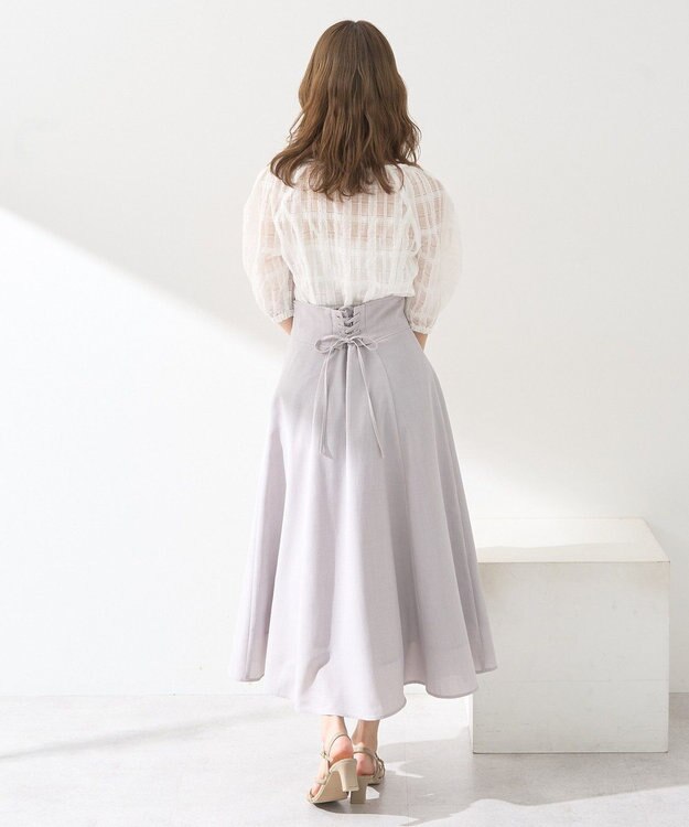earth music&ecology シアーバックレースアップフレアスカート Light Gray