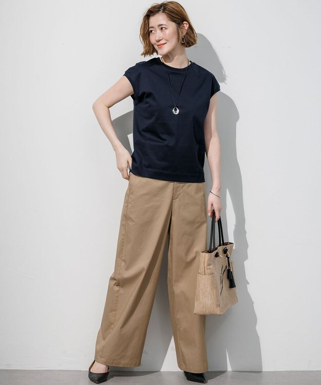 23区 シルキータッチ フレンチスリーブ Tシャツ ネイビー系