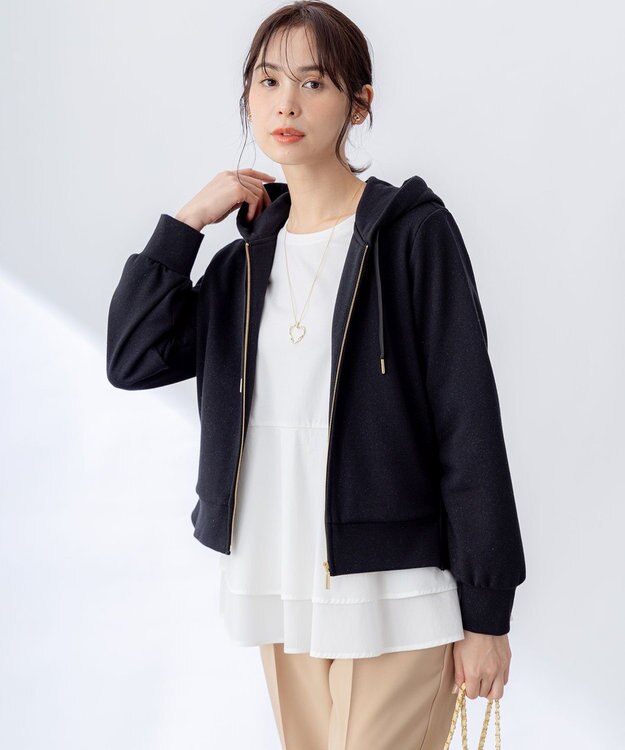 組曲 ラメペプラムパーカー ブラック系