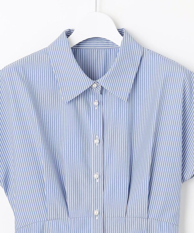 Feroux 【洗える】パールボタンストライプ シャツワンピース ネイビー系1