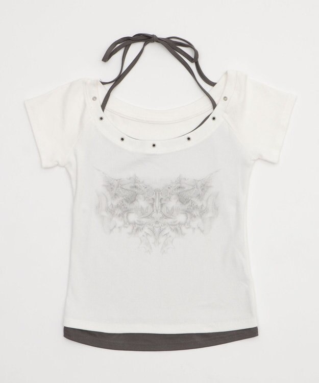 WEGO ハトメレイヤードグラフィックT ホワイト