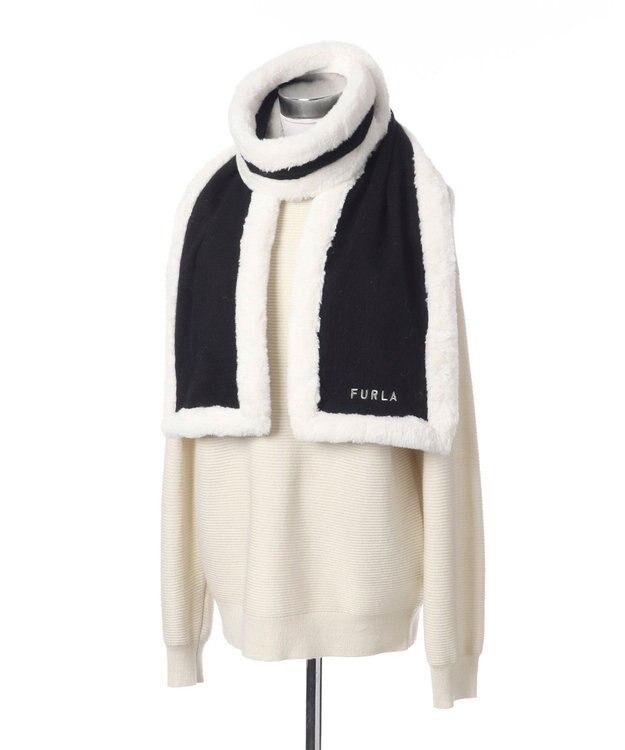 MOONBAT 【WEB限定】FURLA ファートリミングウールマフラー ブラック