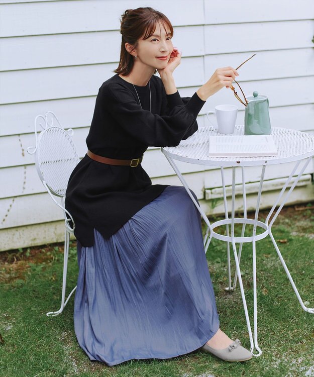 Tiaclasse 【安田美沙子さん着用・洗える】ヴィンテージサテンプリーツスカート ブルー