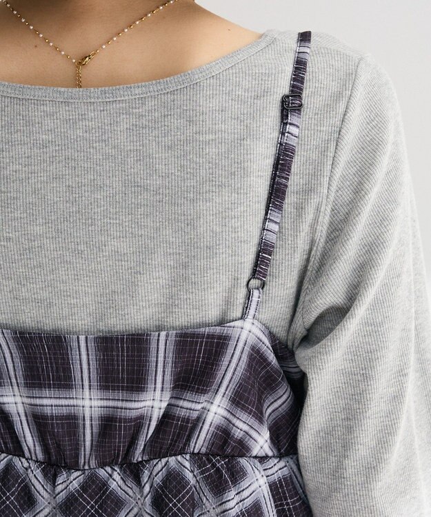 Green Parks ペプラムチェックキャミワンピース Black