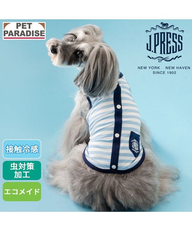 PET PARADISE J.PRESS 接触冷感 ボーダー タンクトップ 小型犬 ホワイト×ブルー