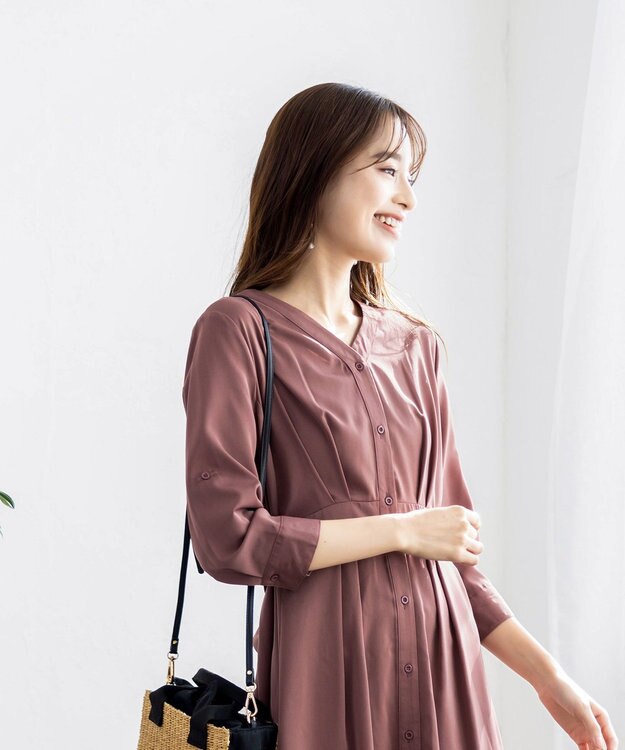 Tiaclasse L 【新色追加・洗える】バックリボン前開きワンピース ピンク