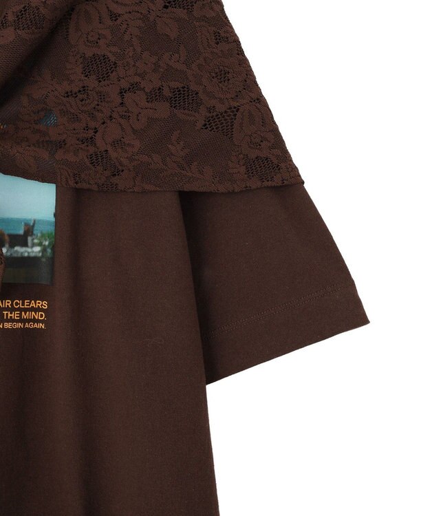 Green Parks ＳＥＴ２点フォトＴシャツ＋レーススカーフ Brown