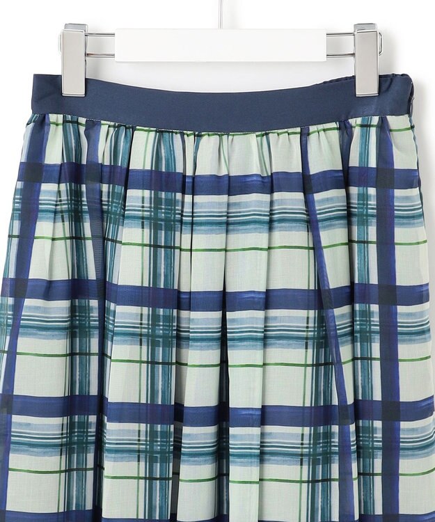 23区 L 【WEB&一部店舗限定/洗える】手書き風チェックプリント ギャザー スカート ブルーチェック