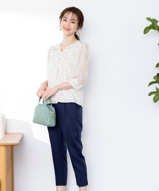 Tiaclasse 【洗える】スリットテーパードパンツ ネイビー