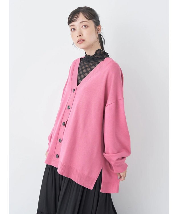 earth music&ecology サイドスリットルーズＶネックカーディガン Pink