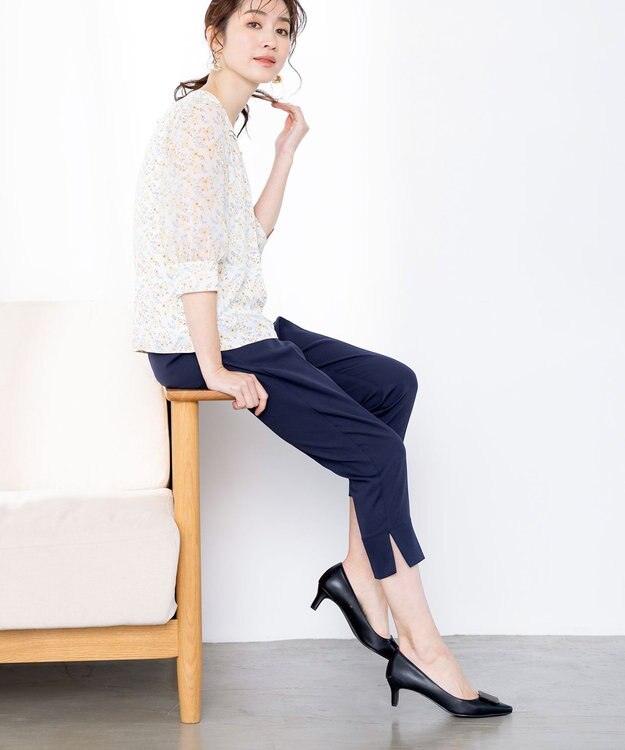 Tiaclasse 【洗える】スリットテーパードパンツ ネイビー