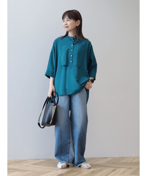 AMERICAN HOLIC 接触冷感バンドカラーチュニック Blue Green