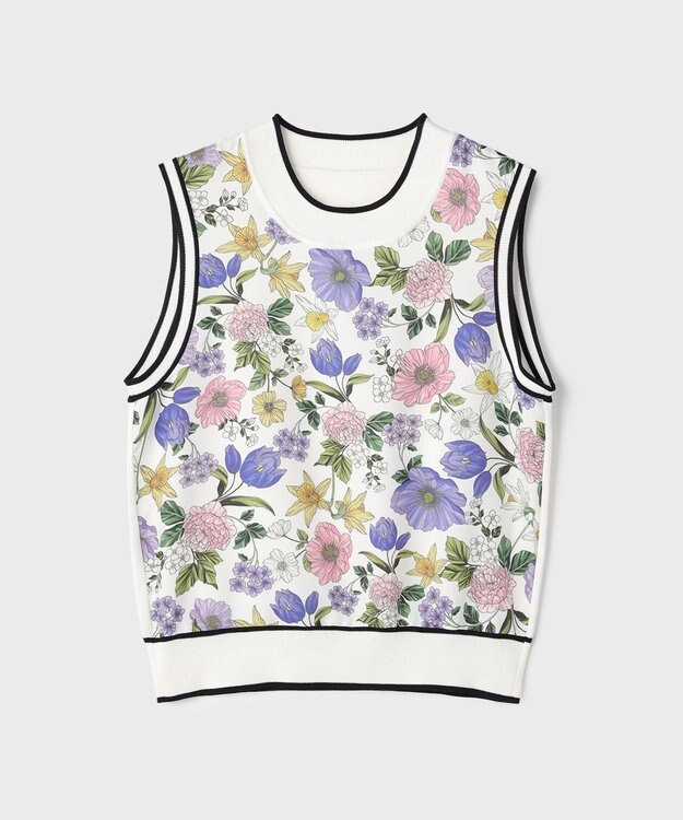 GRACE CONTINENTAL フラワープリントニットトップ ホワイト