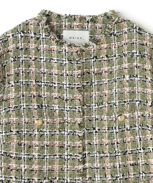 BEIGE， BERYL / ファンシーツイードノーカラージャケット Khaki Mix