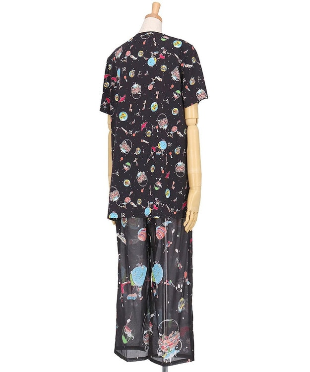 tsumori chisato SLEEP ツモリチサト パジャマ 5分袖 半袖 長ズボン 綿混(トップス) 綿100%(ボトムス) レディース UDT141 /ワコール ブラック