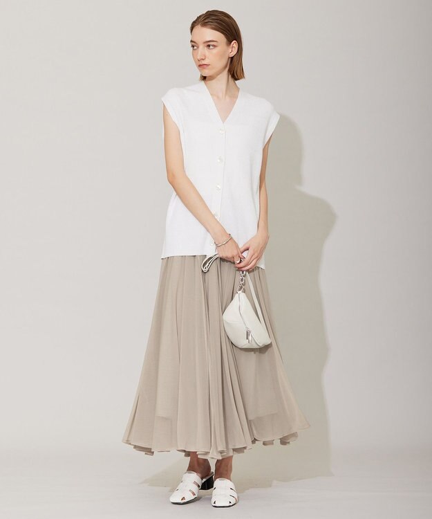 ICB 【洗える】 リネンブレンドシャイン ベスト オフホワイト系