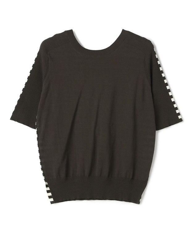 BEIGE， JULIE / コットンシルク 2WAY半袖ニット Ecru×Khaki