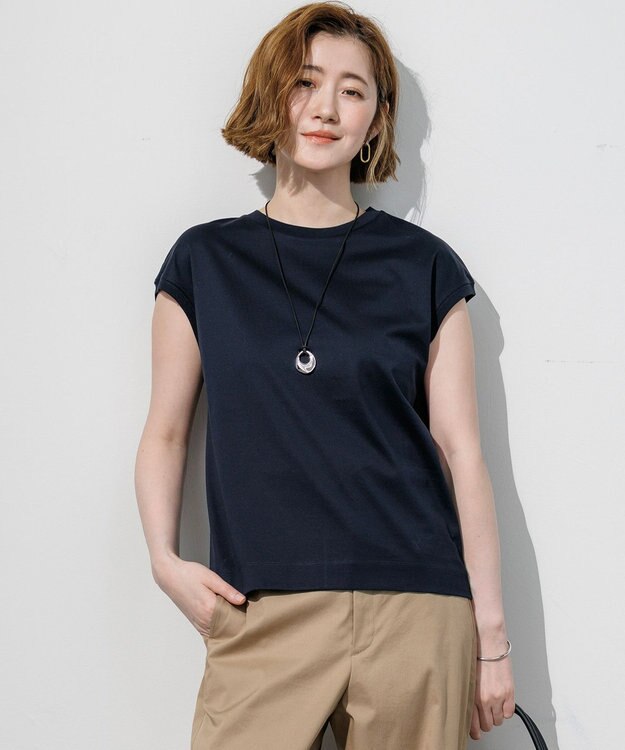 23区 シルキータッチ フレンチスリーブ Tシャツ ネイビー系