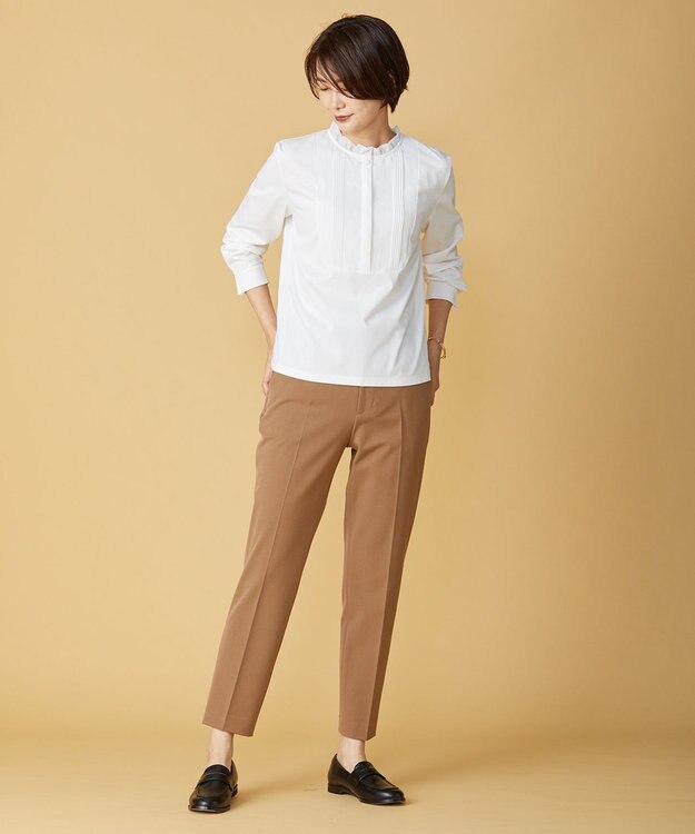 J.PRESS LADIES S 【吸水速乾】プレーティングジャージー フリル衿 カットソー ホワイト系