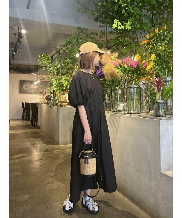 Green Parks ボリューム袖ロングワンピース Black