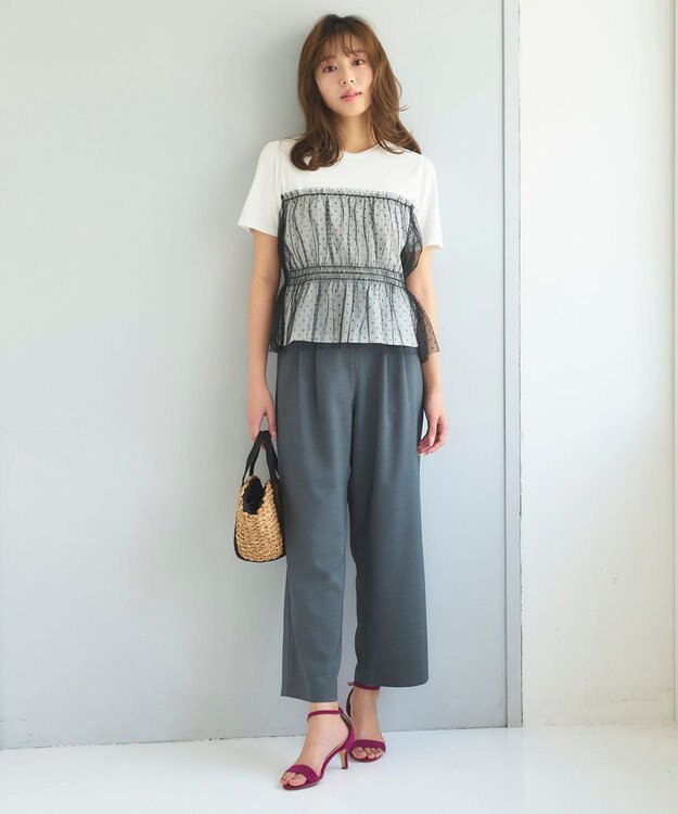 Feroux 【洗える】セミワイド パンツ グレー系