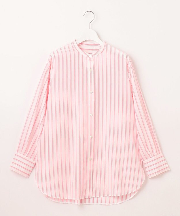 自由区 【洗える】SOMELOSテンセルバンドカラー シャツ オフ×ピンク